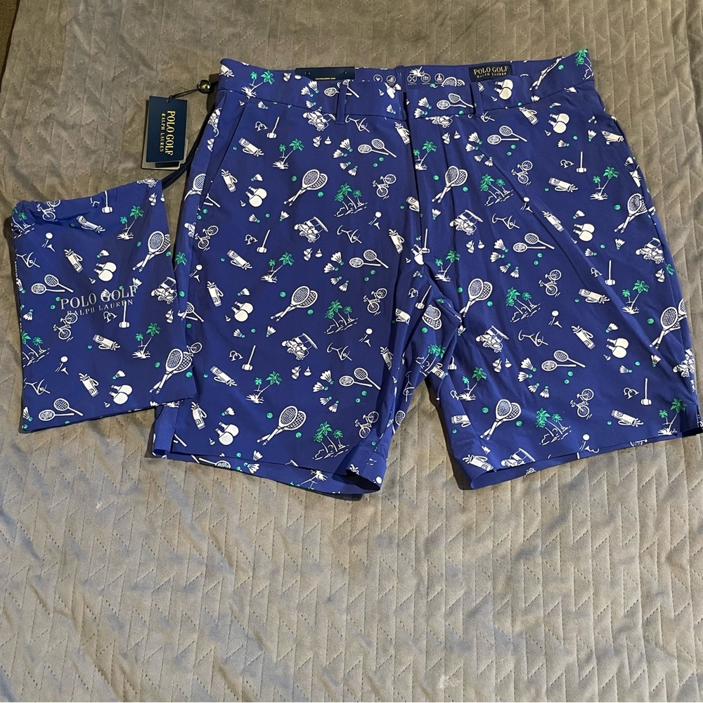 Polo Ralph Lauren golf‎ shorts lined mens size 36 NWT blue w/ matching bag